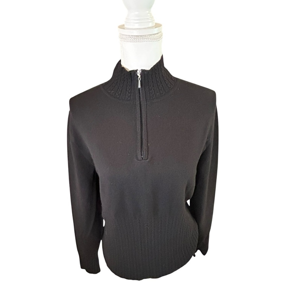 NILS Women’s Large Black Quarter Zip Ski Sweater Cable Knit Pullover